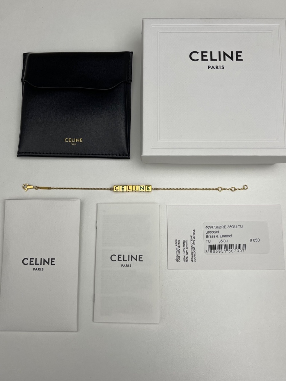 Celine Enamel 'Celine' block link bracelet brass multicolour jewelry full set